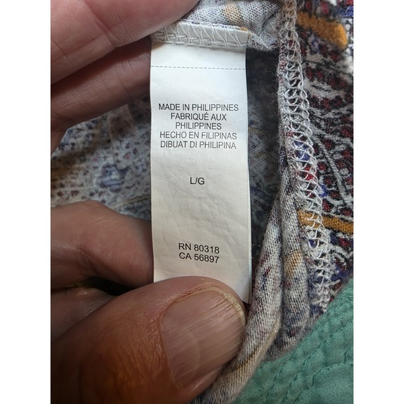 Lucky Brand Women's Size Large Multicolor Paisley 3/4 S‎ Tie Front Peasant Top - Picture 6 of 9
